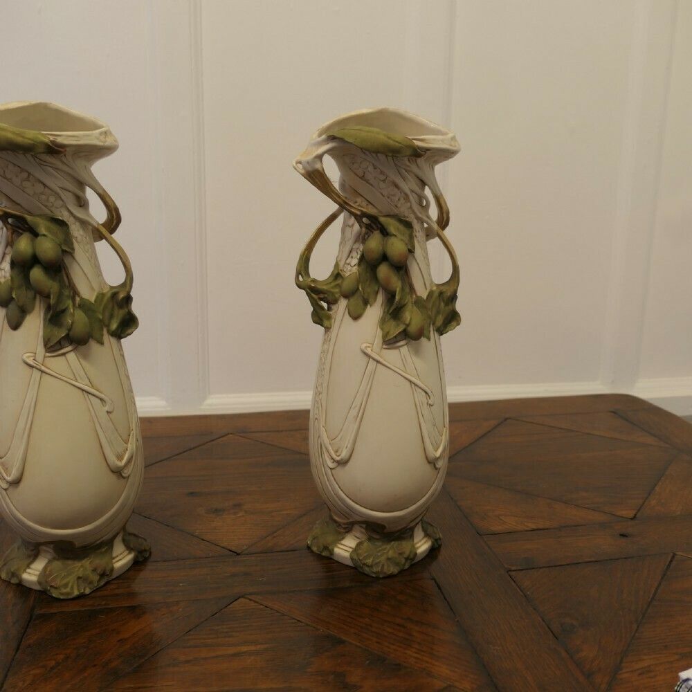 A Pair Of Large Royal Dux Bohemia Art Nouveau 19th Century Porcelain Vases photo buy