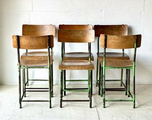 Industrial School Chairs, 1960s, Set Of 6 photo 586.0