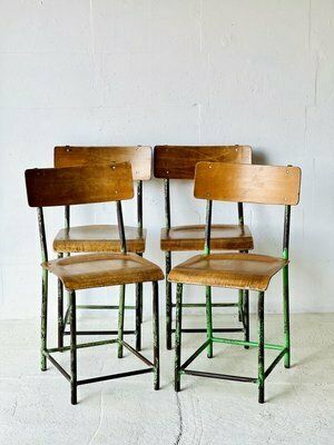 Industrial School Chairs, 1960s, Set Of 4