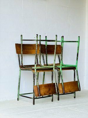Industrial School Chairs, 1960s, Set Of 4 photo for sale