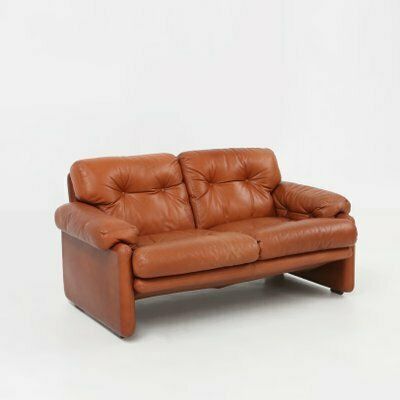 Brown Leather 2 Seater Sofa Coronado By Tobia Scarpa For B&B Italia, Italy, 1960s