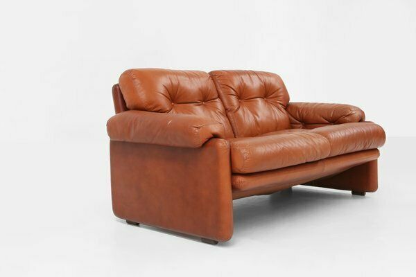 Brown Leather 2 Seater Sofa Coronado By Tobia Scarpa For B&B Italia, Italy, 1960s photo vintage