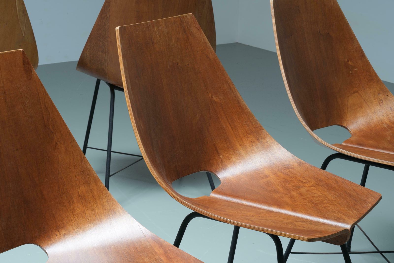 Set Of 6 Dining Room Chairs By Carlo Ratti In Plywood And Metal, Italy, 1954 photo Furniture