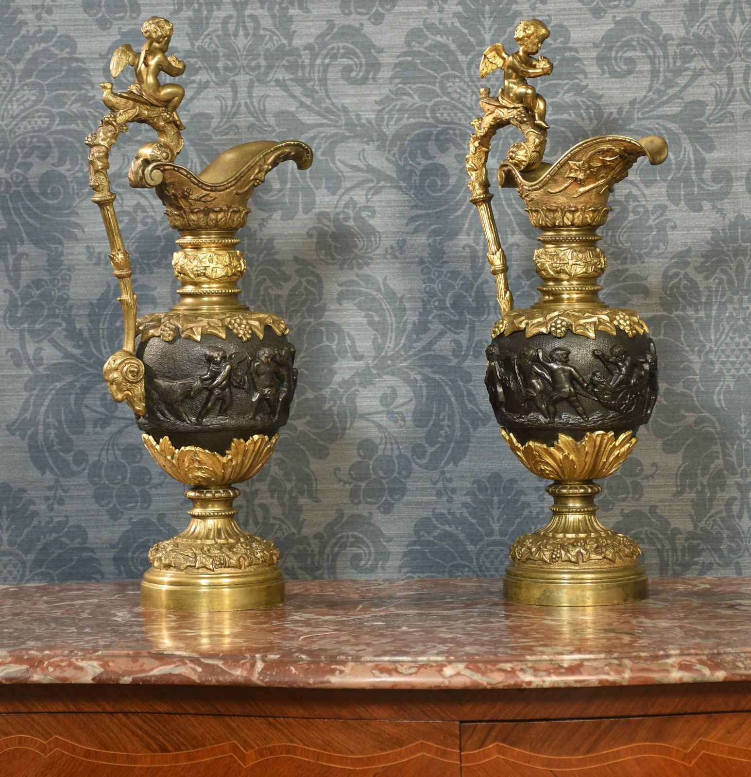 Home Decor Pair Of Renaissance Style French Patinated Bronze Ewers photo