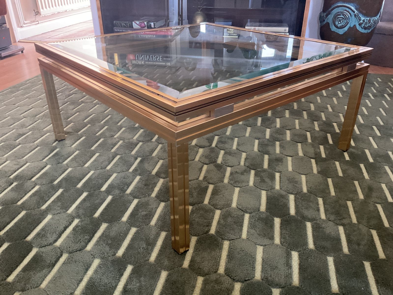 Pierre Vandel Paris Glass Coffee Table In Art Deco, Antique Style photo vinterior