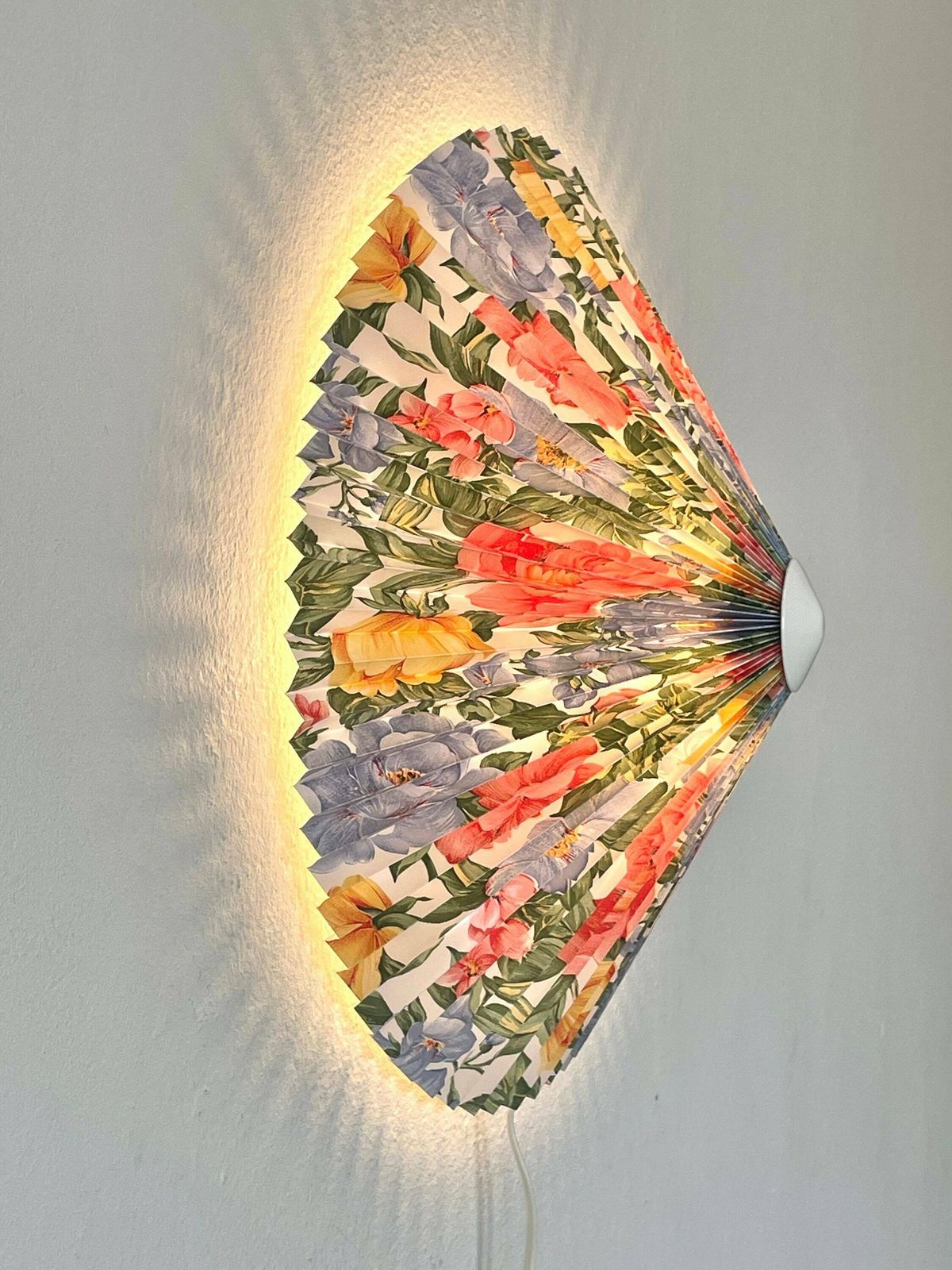 Danish Original Vintage Mid Century Colourful Flower Patterned Pleated Wall Or Ceiling Lamp Model 900   Design By Danalight, Denmark photo furniture