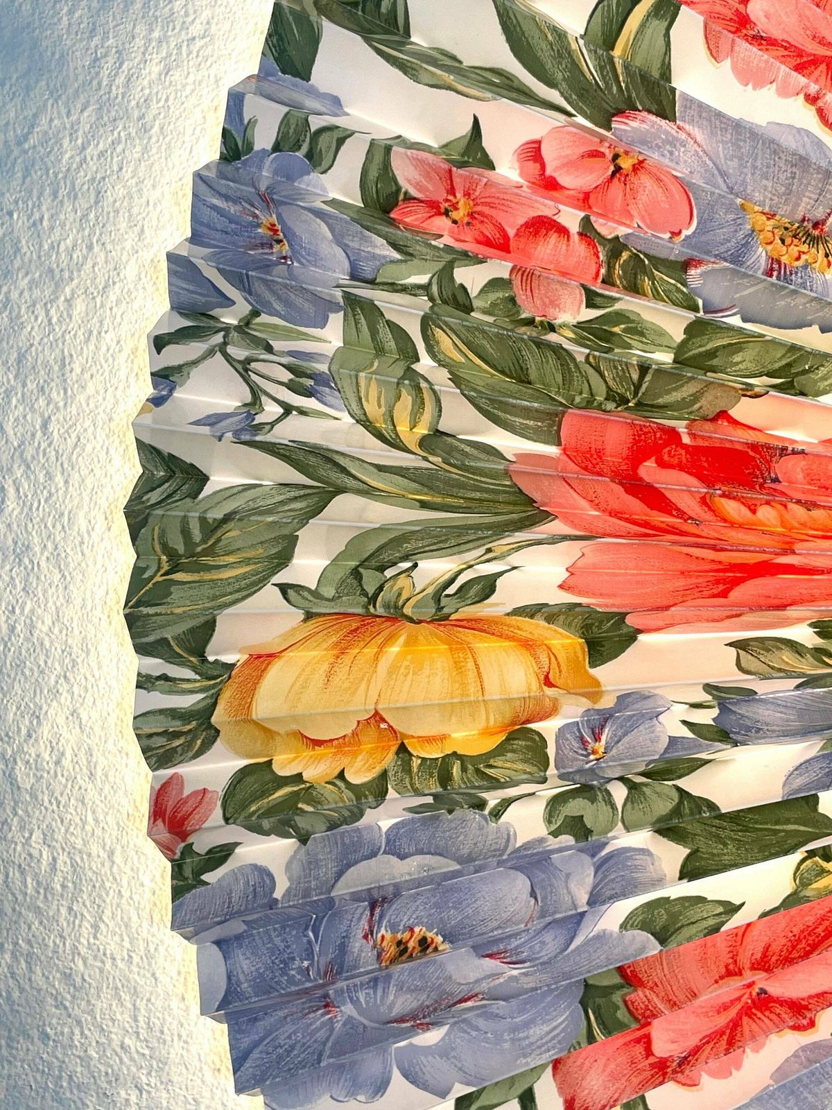 Danish Original Vintage Mid Century Colourful Flower Patterned Pleated Wall Or Ceiling Lamp Model 900   Design By Danalight, Denmark photo vinterior