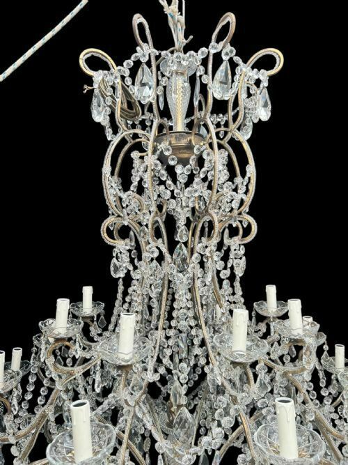 A Very Large 24 Light Florentine Beaded Gilt Antique Chandelier photo for sale
