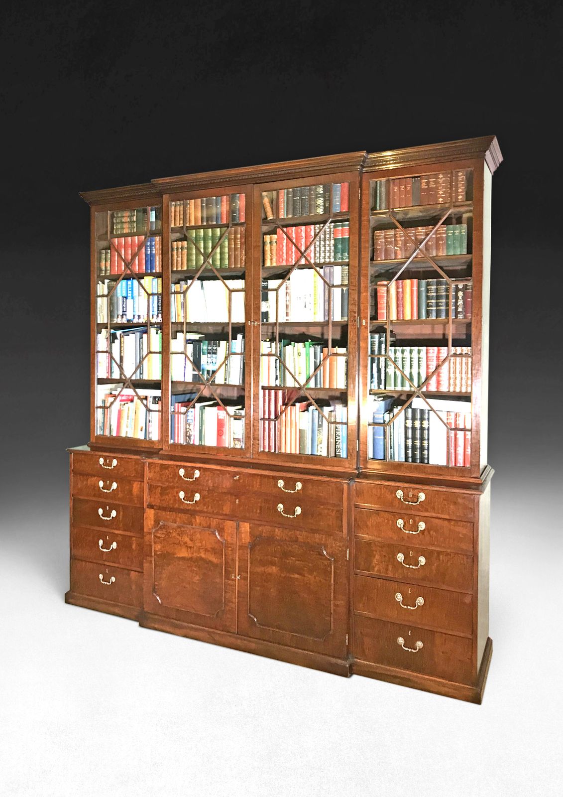Chippendale Period Mahogany Secretaire Breakfront Bookcase photo furniture