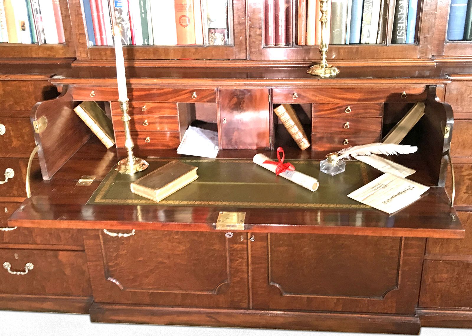 Chippendale Period Mahogany Secretaire Breakfront Bookcase photo for sale