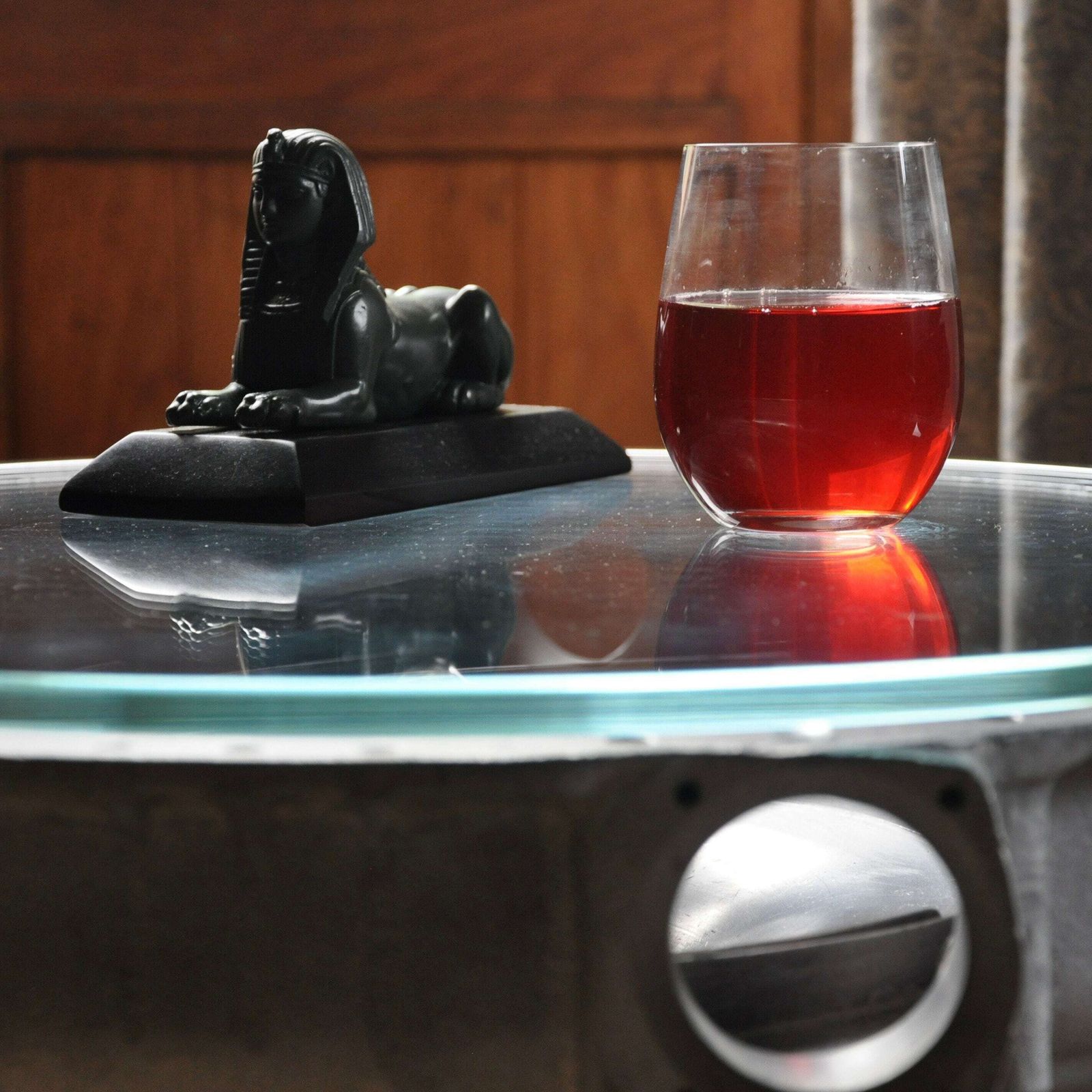 photo for sale Ww2 Cheetah Aircraft Engine Supercharger Casting Industrial Design Coffee Table With Glass Top And Sphinx Mascot Ornament