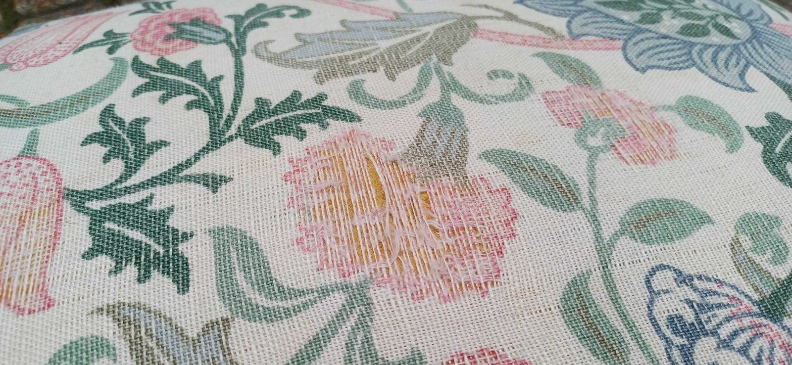 Pretty Vintage Solid Oak Upholstered Stool Floral Flower Upholstery photo Furniture