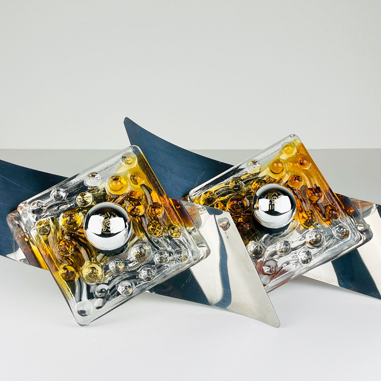 Mid Century Murano Wall Lamps By Av Mazzega, Italy 1970, Set Of 2 photo vintage