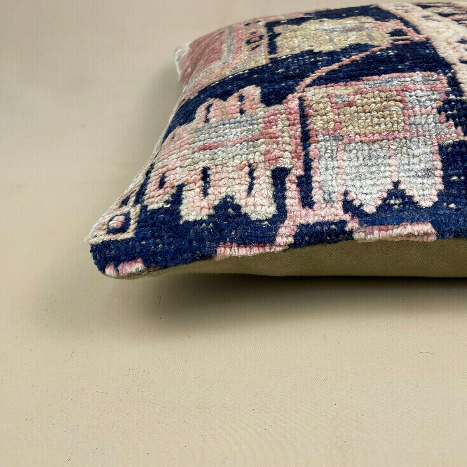 Antique Kilim Cushion Pillow Feather Filled Handwoven Patterned Pink Blue photo for sale
