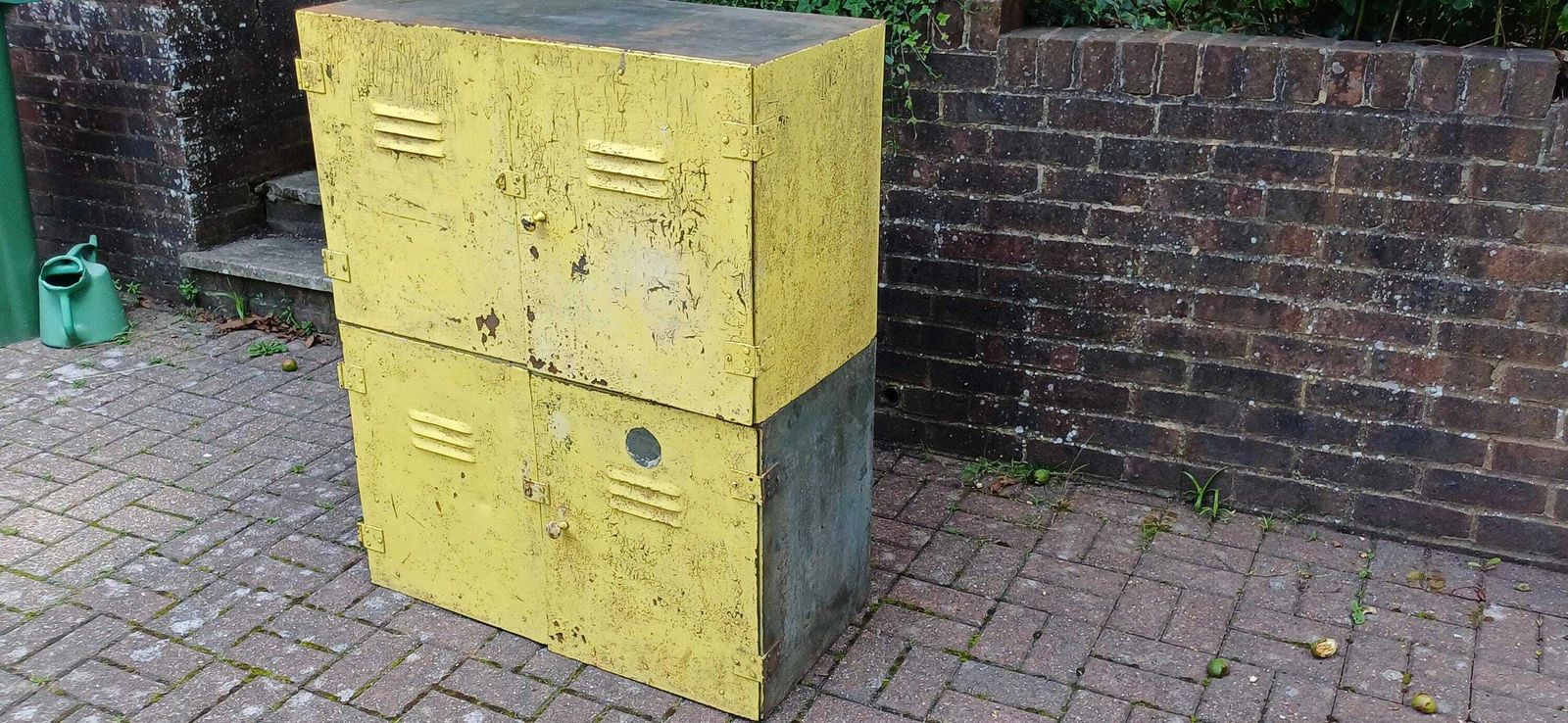 Pair Of Industrial Metal Painted Storage Cupboards Project Freestanding Or Wall Hanging. photo for sale