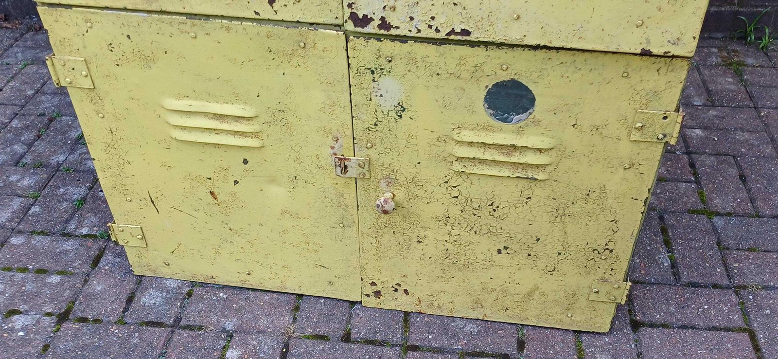 Pair Of Industrial Metal Painted Storage Cupboards Project Freestanding Or Wall Hanging. photo 625.0