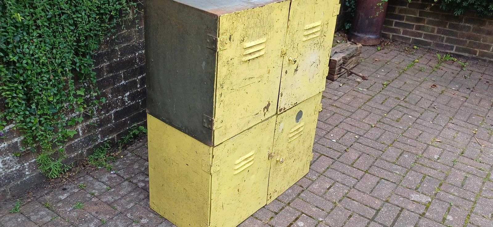 Pair Of Industrial Metal Painted Storage Cupboards Project Freestanding Or Wall Hanging. photo vinterior