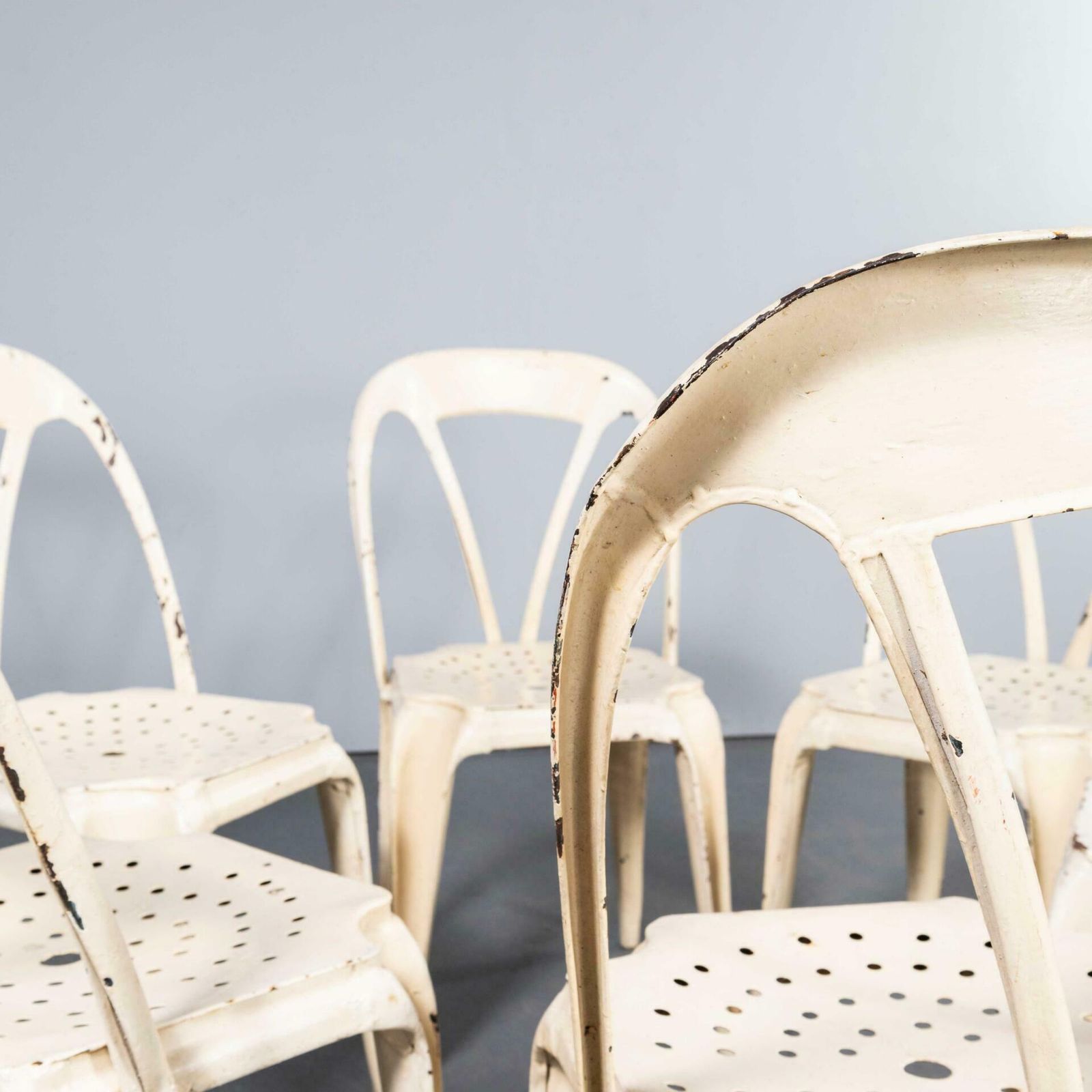 1950’s Original French Multipl’s Dining Chairs – Set Of Six White photo vintage