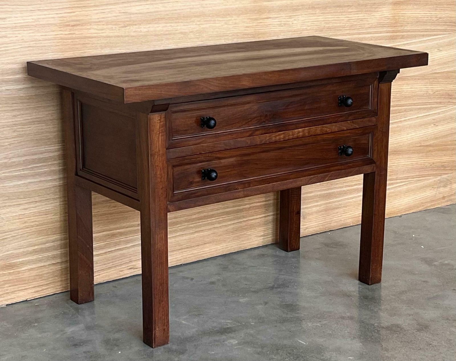 20th Century Spanish Nightstand Or Side Table With Two Drawers And Iron Hardware photo 1939.0