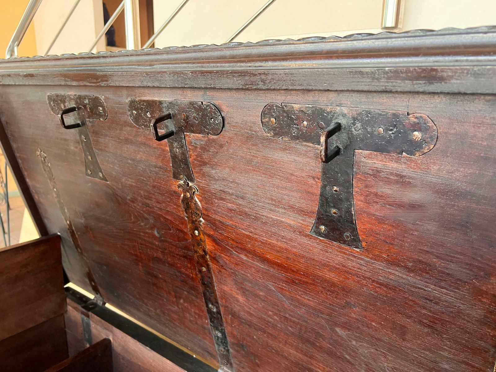 photo buy 19th Century Spanish Carved Cassone Trunk With Original Hardware And Three Locks