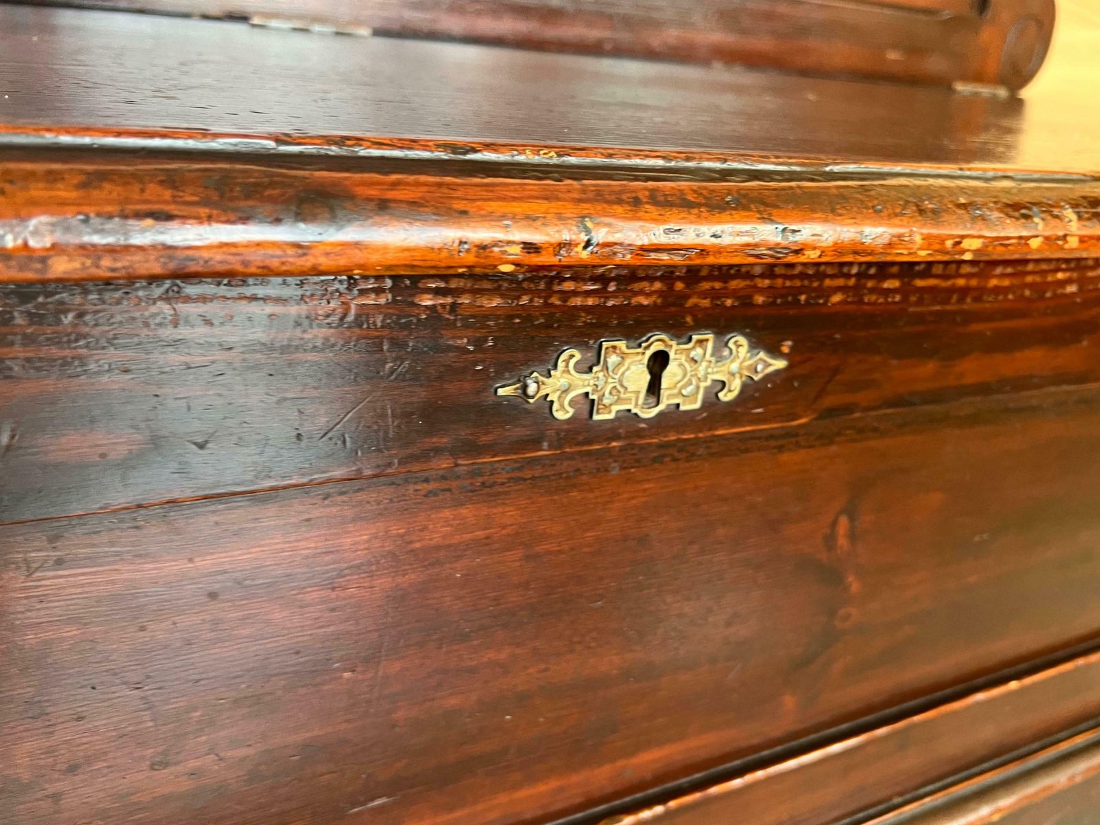 Furniture Italian Antique Walnut Wood Bench With Trunk photo