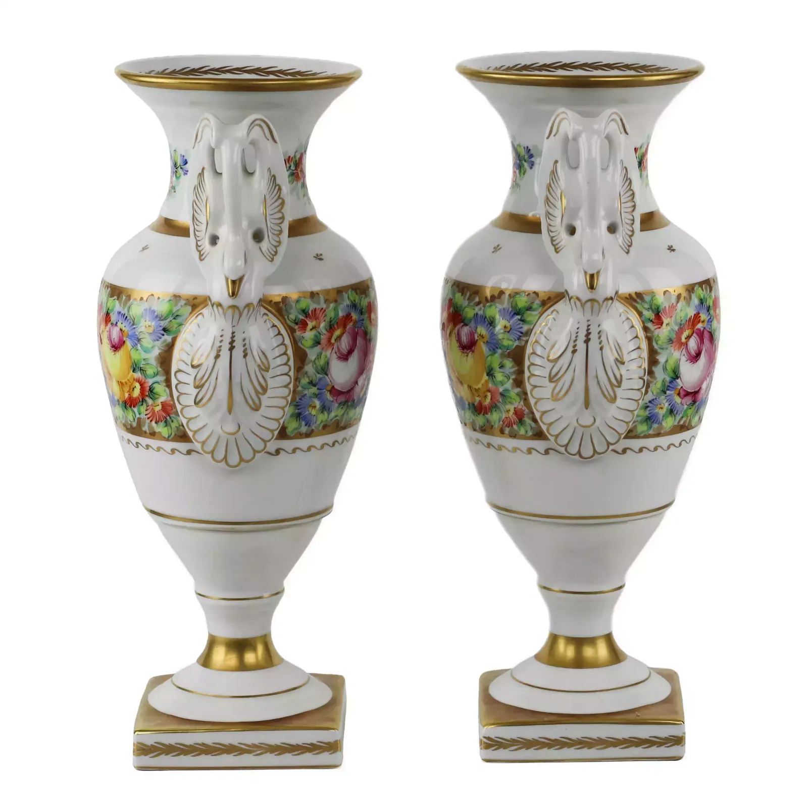 A Pair Of Gilded Porcelain Couleuvre Vases In The French Empire Style. 20th Century. photo for sale