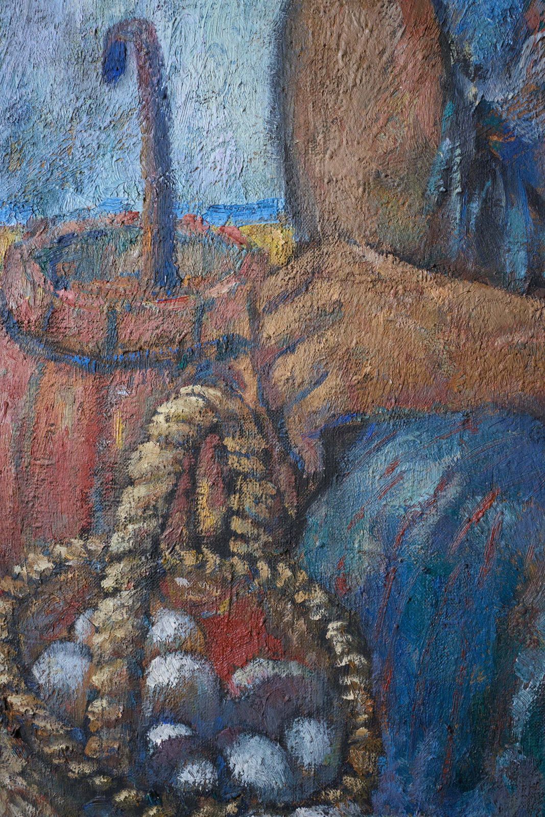photo furniture 20th Century Oil On Canvas Of A Lady Selling Eggs  M Sancho