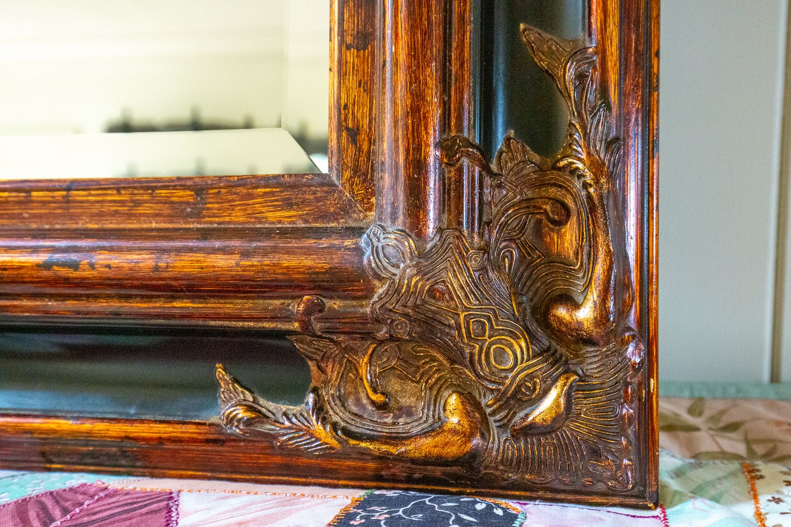 Large Antique French Baroque Style Mirror Country House Gold Black Copper Rectangular Landscape Or Portrait Vintag.E Bevelled Glass 46" X 35" photo furniture