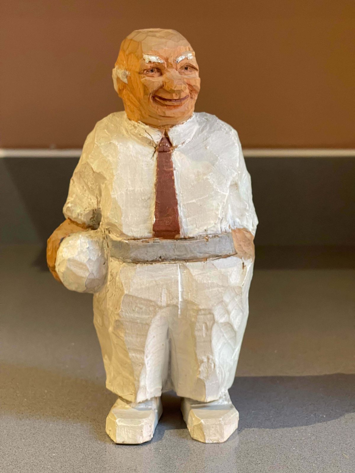 Carving Wooden Sculptures Old Man In White Antique Decorative Figurine Of Human photo vinterior