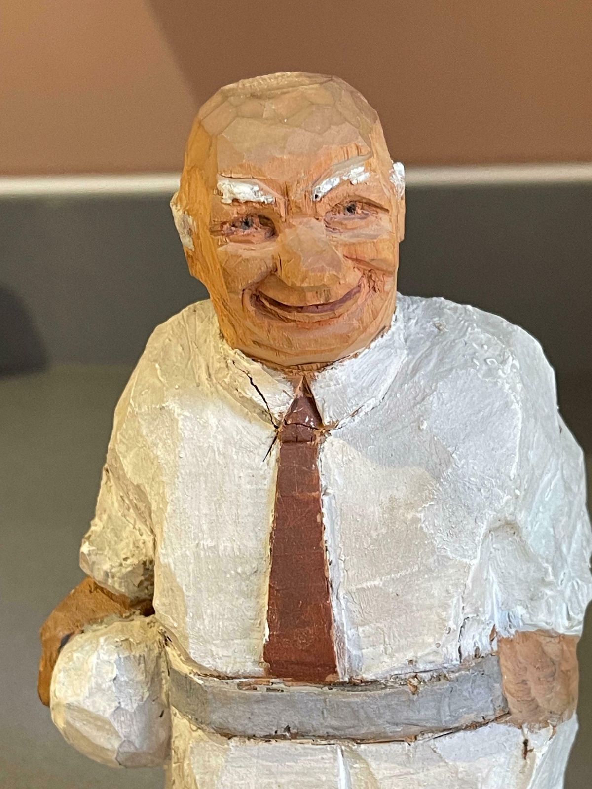 Carving Wooden Sculptures Old Man In White Antique Decorative Figurine Of Human photo vintage