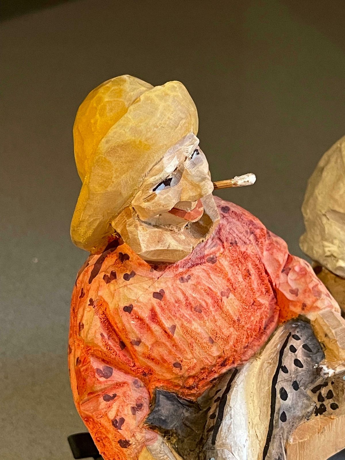 Carving Wooden Human Sculptures Fisher Woman Antique Decorative Female Figurine photo for sale