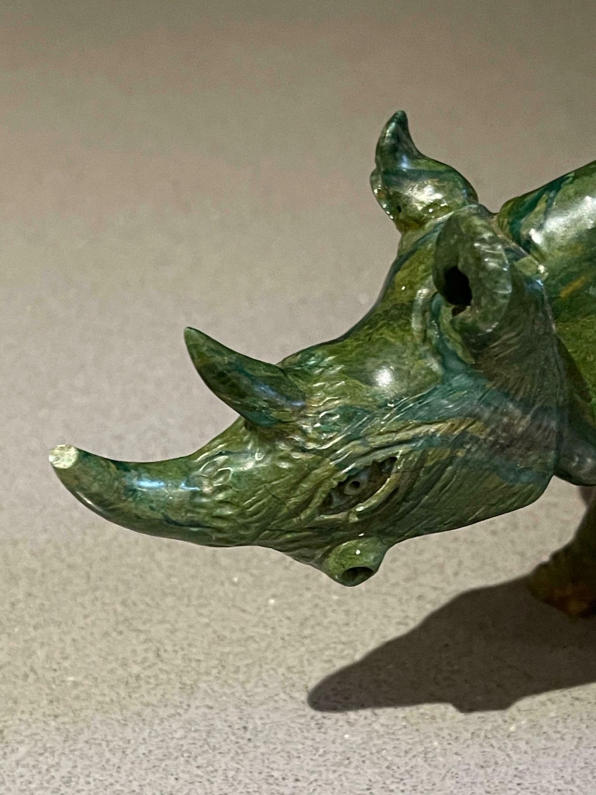Antique Hand Carve Sculpture African Green Malachite Stone Figurine Rhinoceros photo Art