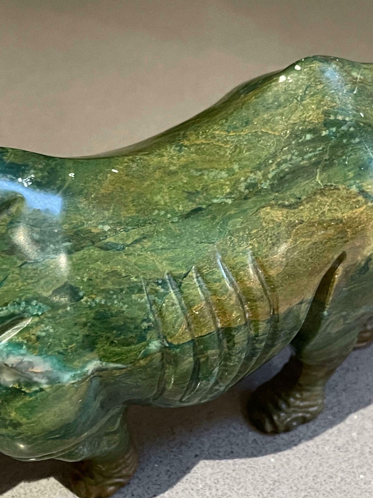 Antique Hand Carve Sculpture African Green Malachite Stone Figurine Rhinoceros photo 650.0