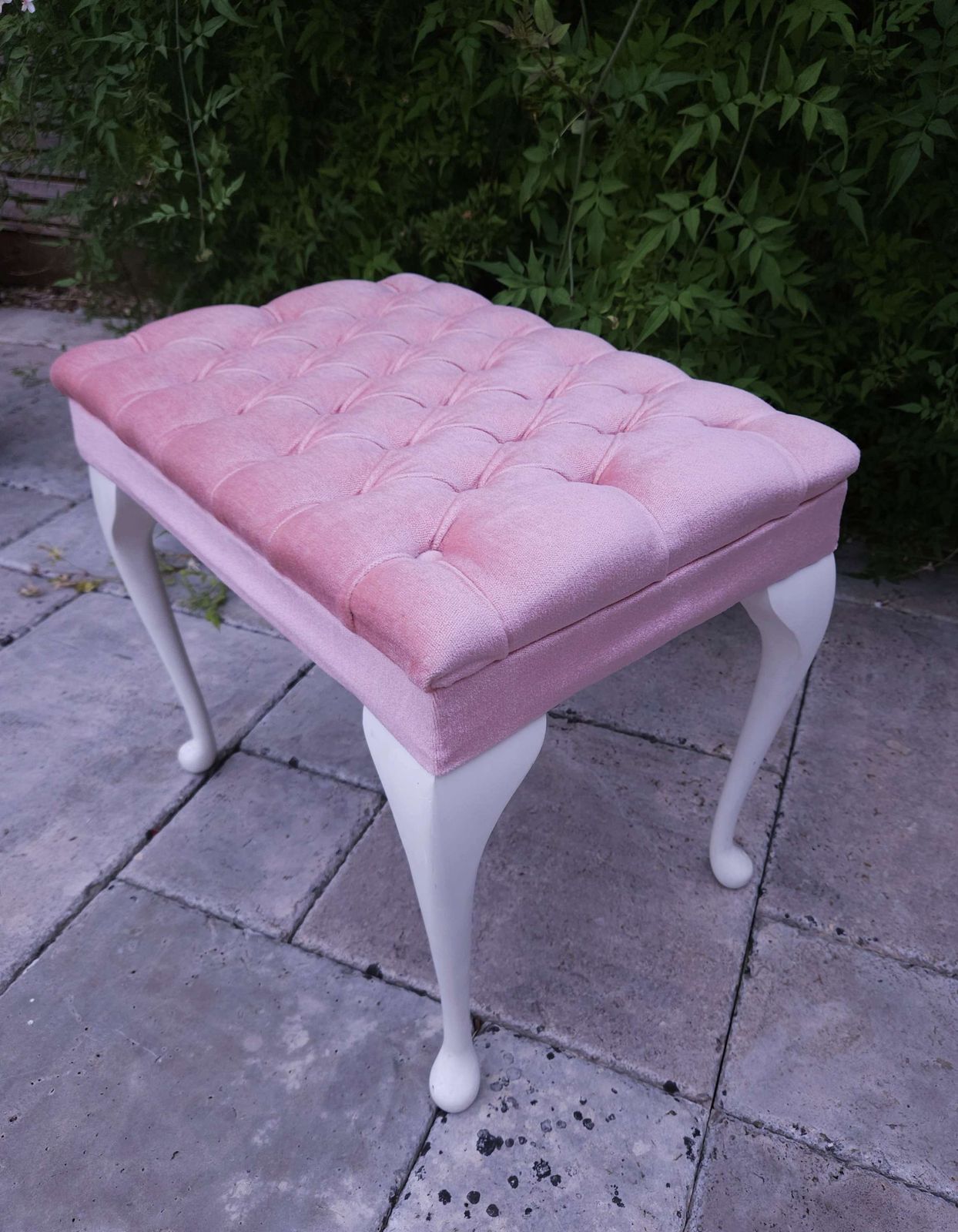 Soft Pink Velvet, French Style, Buttoned Bedroom Stool photo for sale