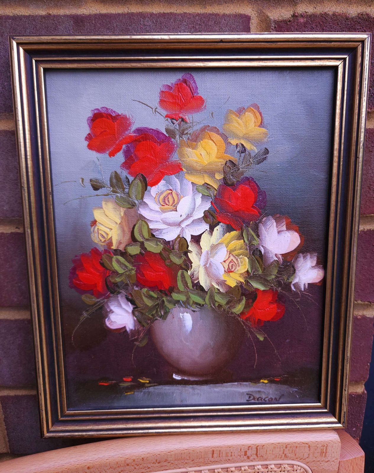Small Floral Oil Painting In Gold Wood Frame photo furniture
