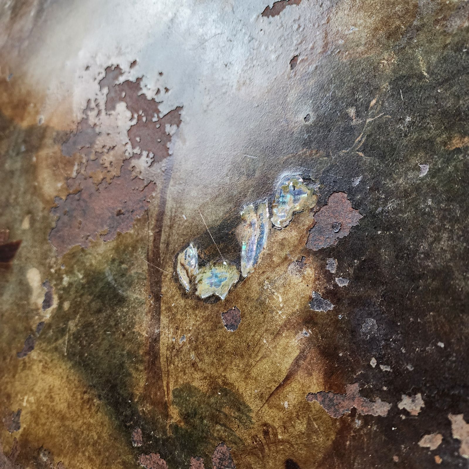 photo for sale A Georgian Toleware Serpentine Tray On X Frame Iron Stand