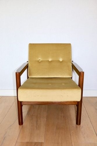 Wooden Armchair Designed By Z. Baczyk, Vintage Brown Yellow Olive photo furniture