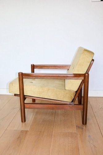 Wooden Armchair Designed By Z. Baczyk, Vintage Brown Yellow Olive photo 358.0