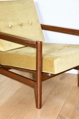 photo for sale Wooden Armchair Designed By Z. Baczyk, Vintage Brown Yellow Olive