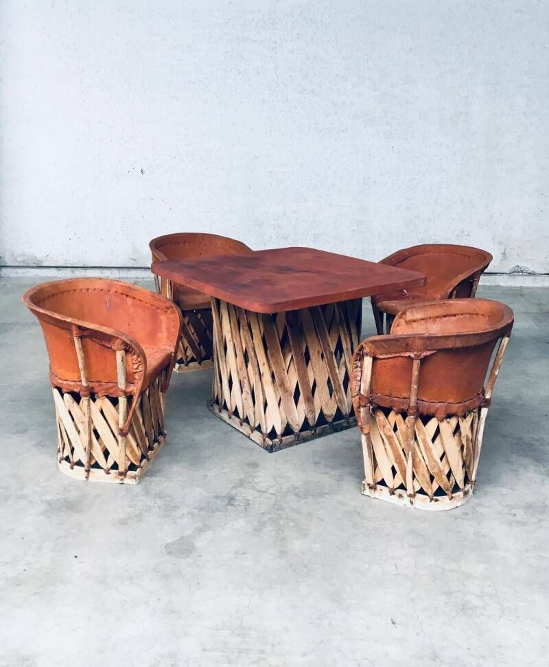 Mexican Art Populaire Artisan Made Leather Table & Chairs By Wim Rietveld
