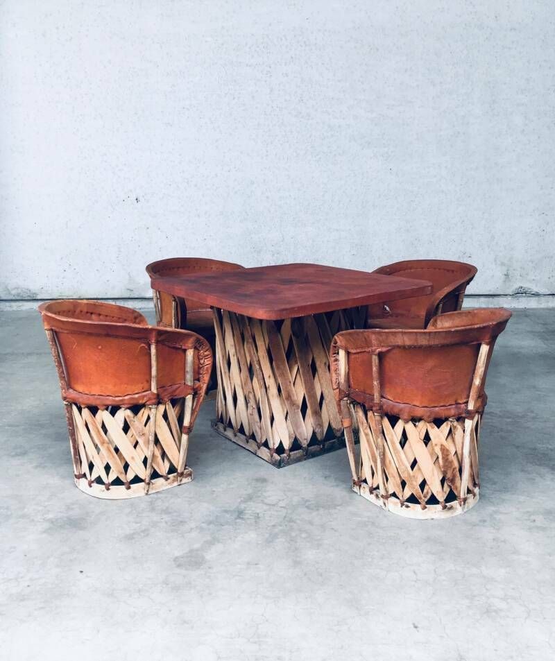 Mexican Art Populaire Artisan Made Leather Table & Chairs By Wim Rietveld photo for sale