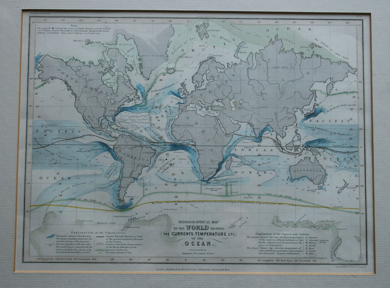 Hydrographical Map Of The World Showing The Currents, Temperature Etc. Of The Ocean By Augustus Heinrich Petermann C1850 photo furniture