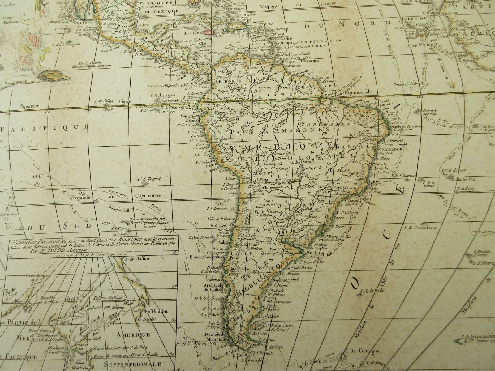 Amerique Ou Nouveau Continent Dresse Sur Le Nouvelle Relations Decouvertes Et Observations Par J.B. Nolin C1807 photo Art