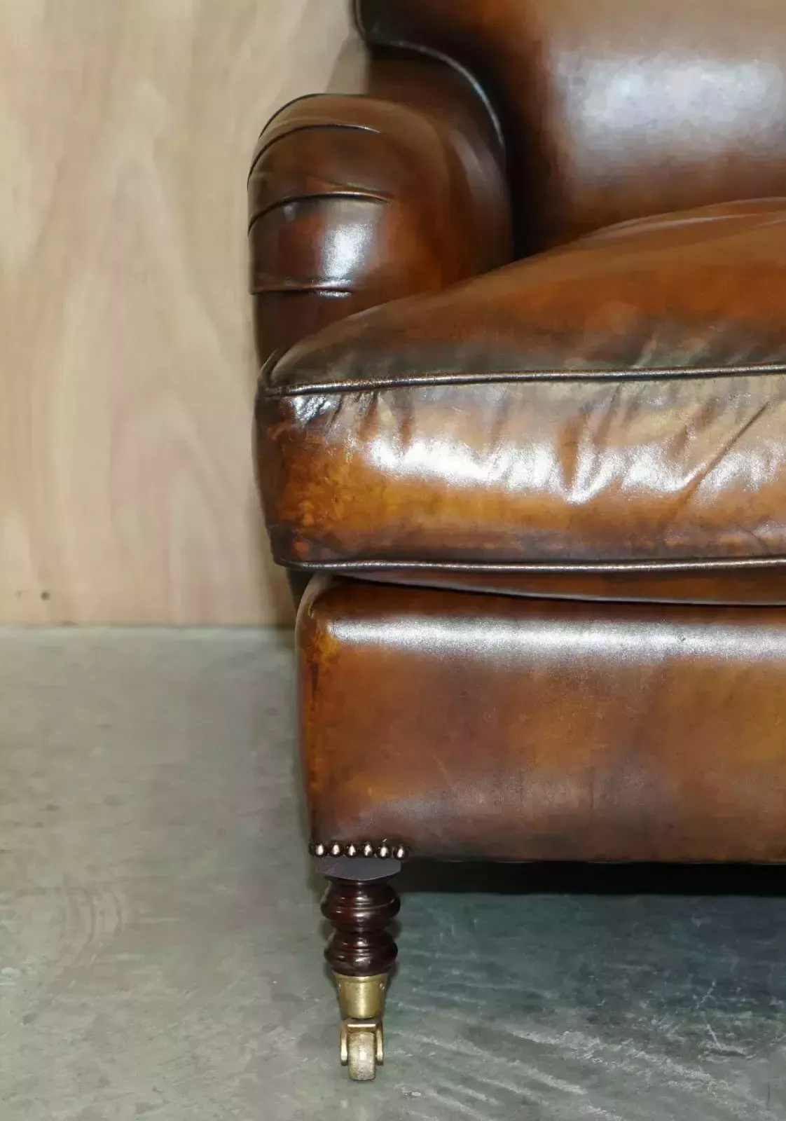 1 Of 2 Large George Smith Howard & Son's Brown Leather Signature Scroll Arm Sofa photo buy