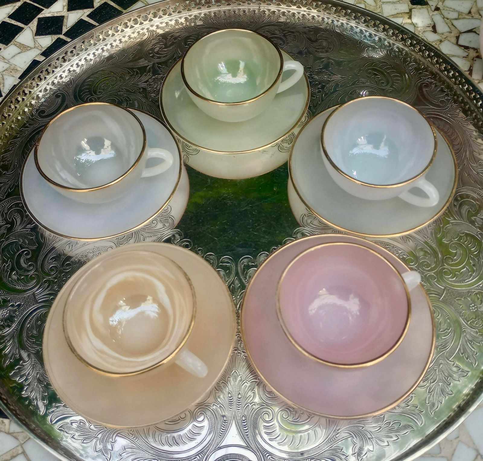 Set Of 5 Gorgeous Arcopal Harlequin Espresso Cups photo Home Decor