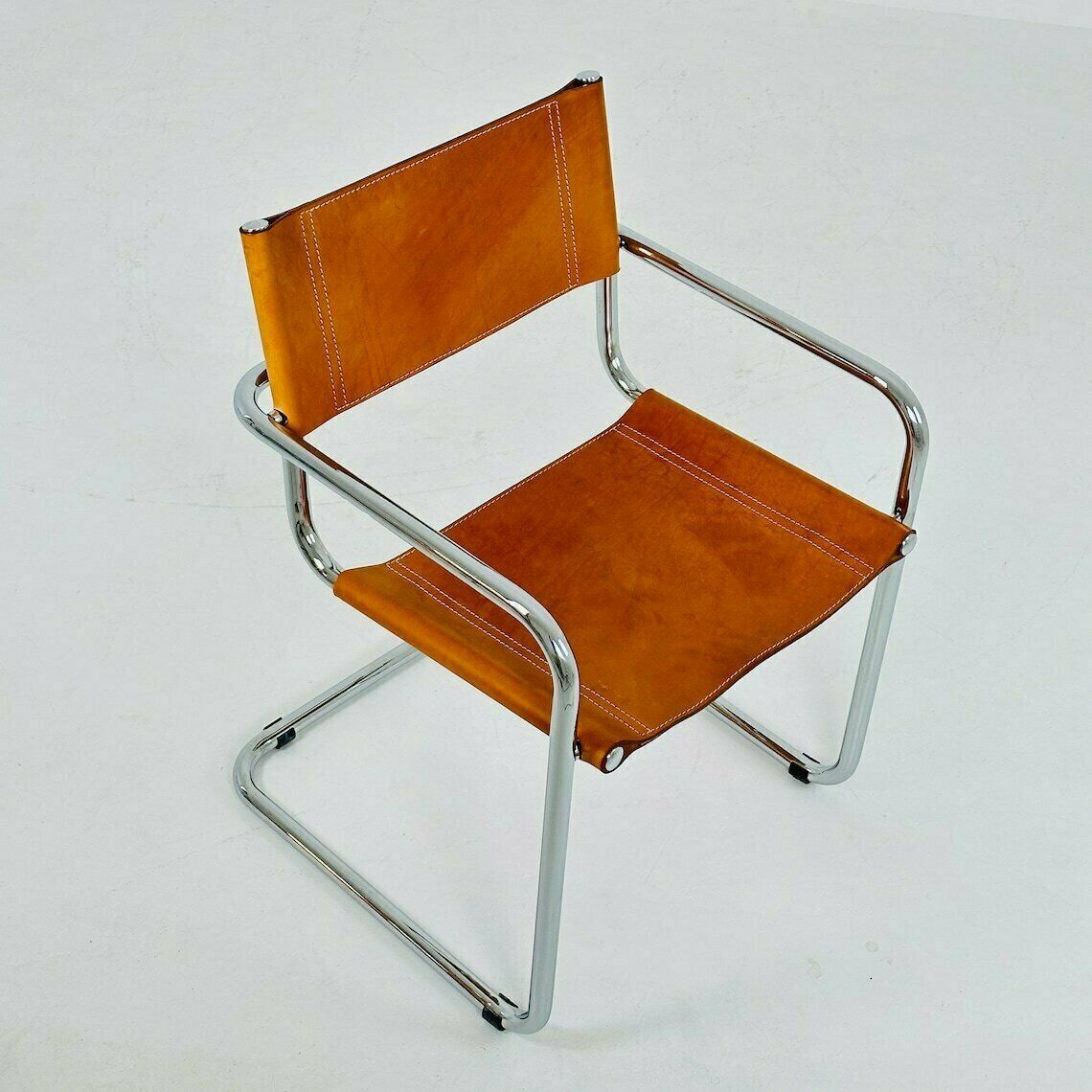photo furniture Vintage Model S34 Cognac Saddle Leather Dining Chair By Mart Stam & Marcel Breuer 1980s