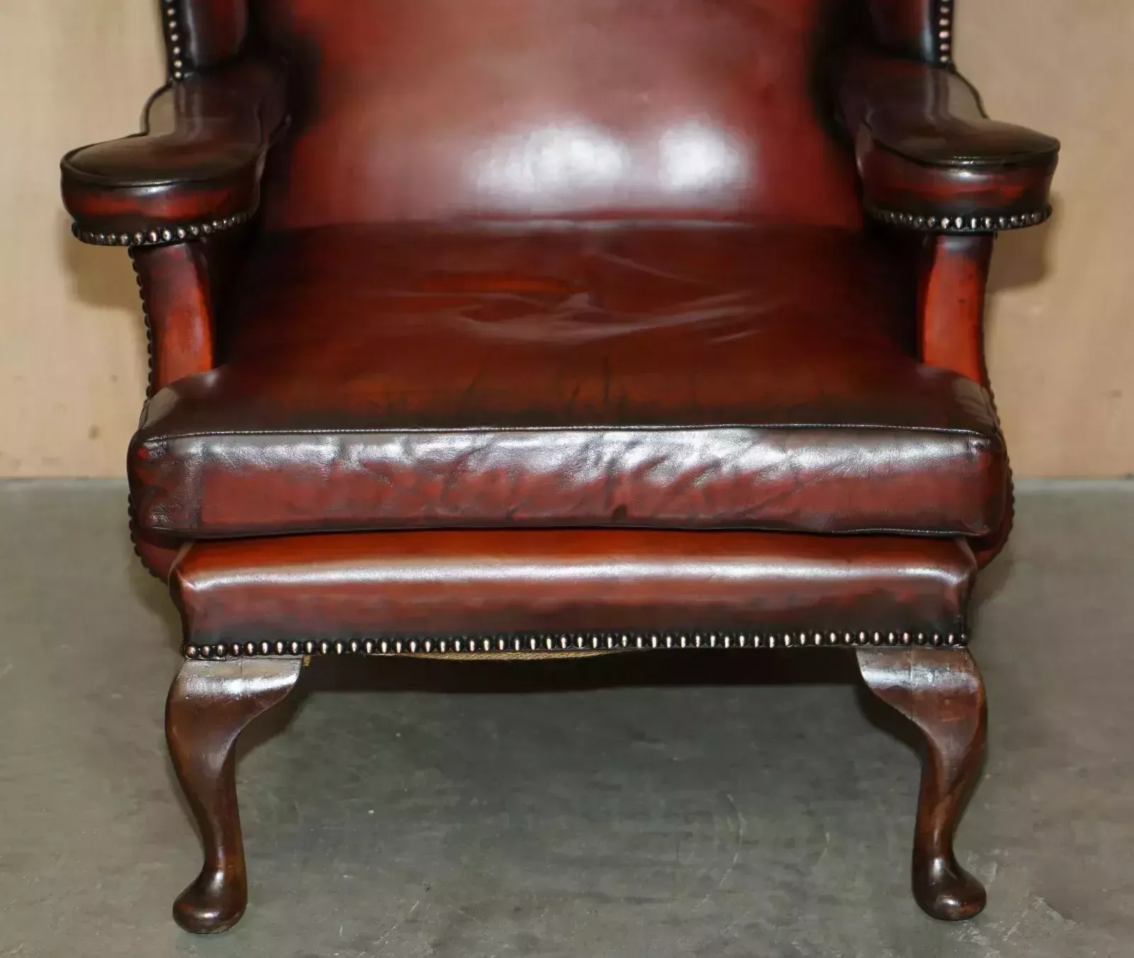 photo furniture Pair Of Restored Vintage Leather Wingback Armchairs William Morris Flat Top Arms