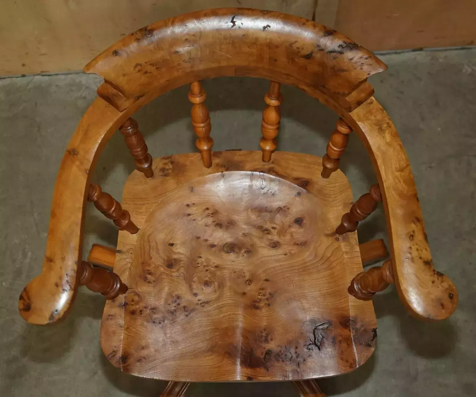 Super Rare Highly Collectable Burr Yew Wood Windsor Swivel Captains Office Chair photo Furniture