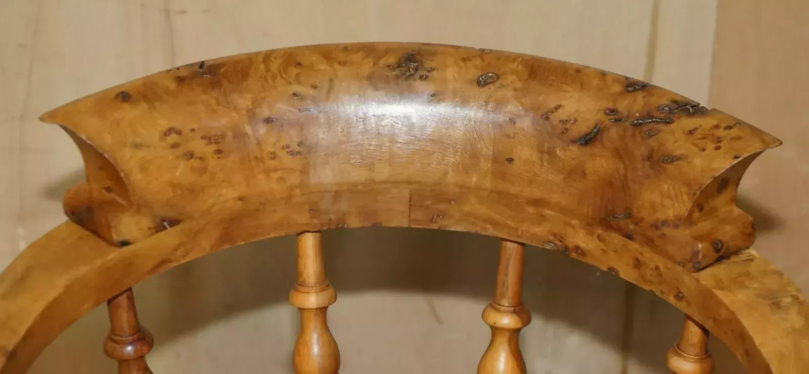 photo for sale Super Rare Highly Collectable Burr Yew Wood Windsor Swivel Captains Office Chair