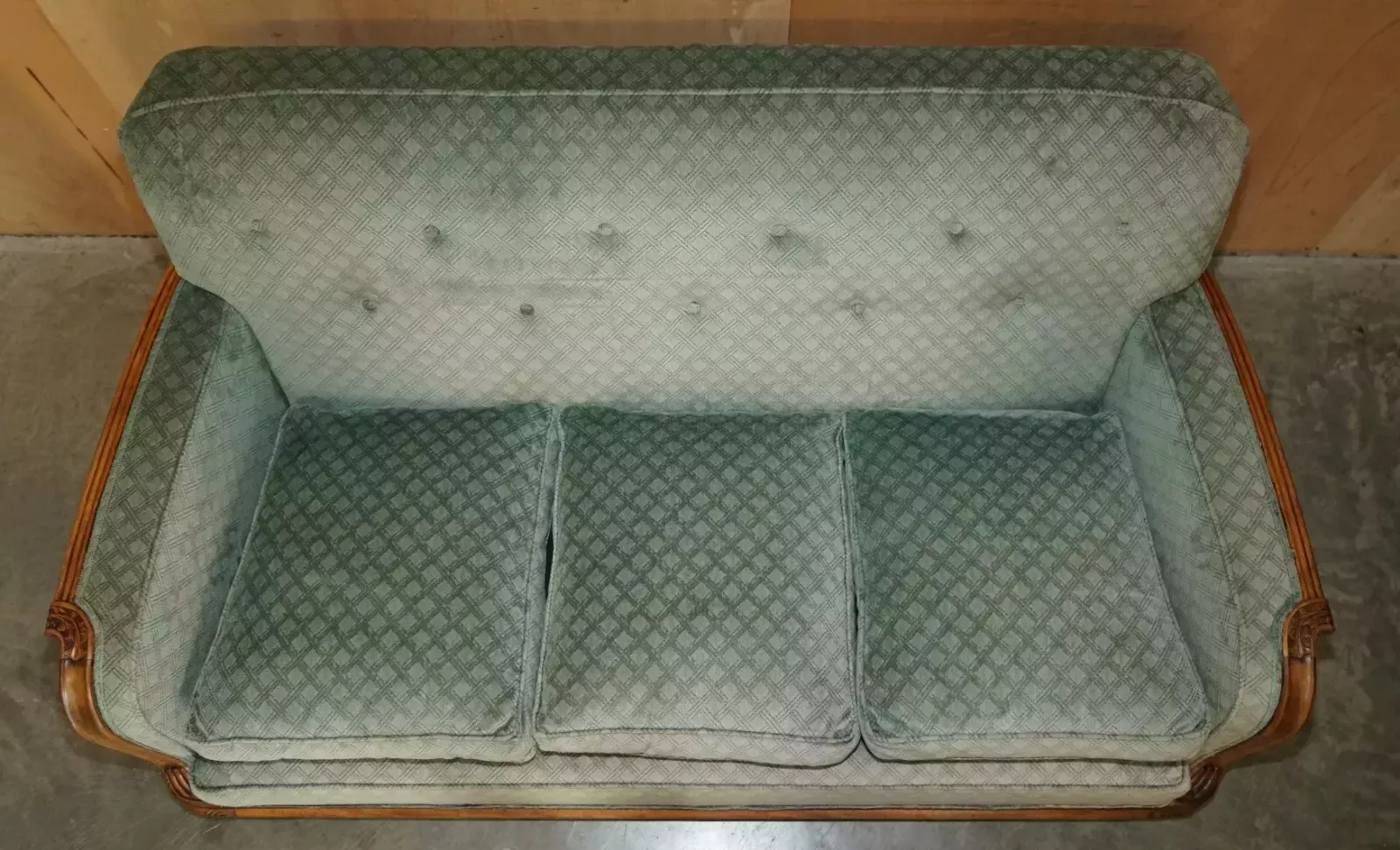 Ornately Hand Carved Walnut Art Deco Circa 1920's Antique Sofa & Armchair Suite photo 10000.0